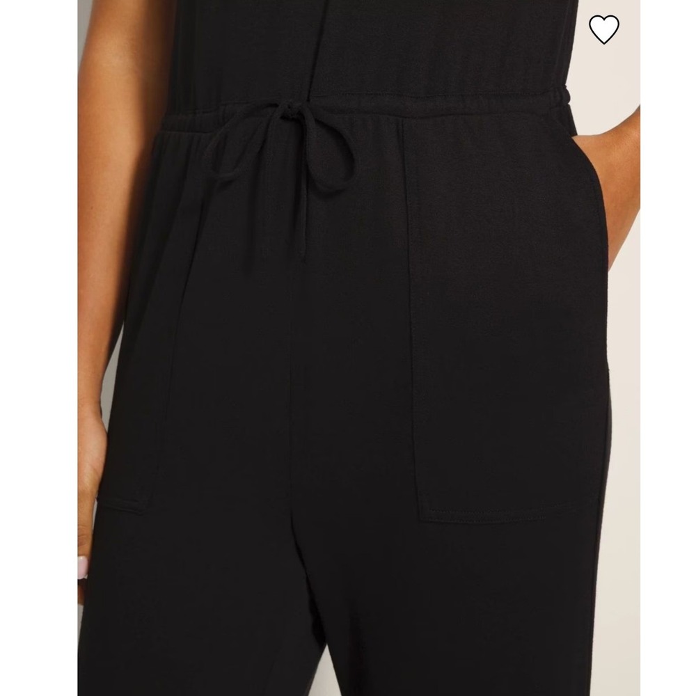 Soma Sunday Lounge Jumpsuit Black V-Neck Wide‎ Leg Drawstring Pockets Small - Picture 13 of 14